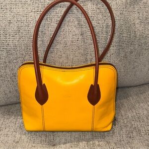 VTG Italian Vera Pelle Genuine Leather Purse Yellow Brown Handbag Satchel Bag